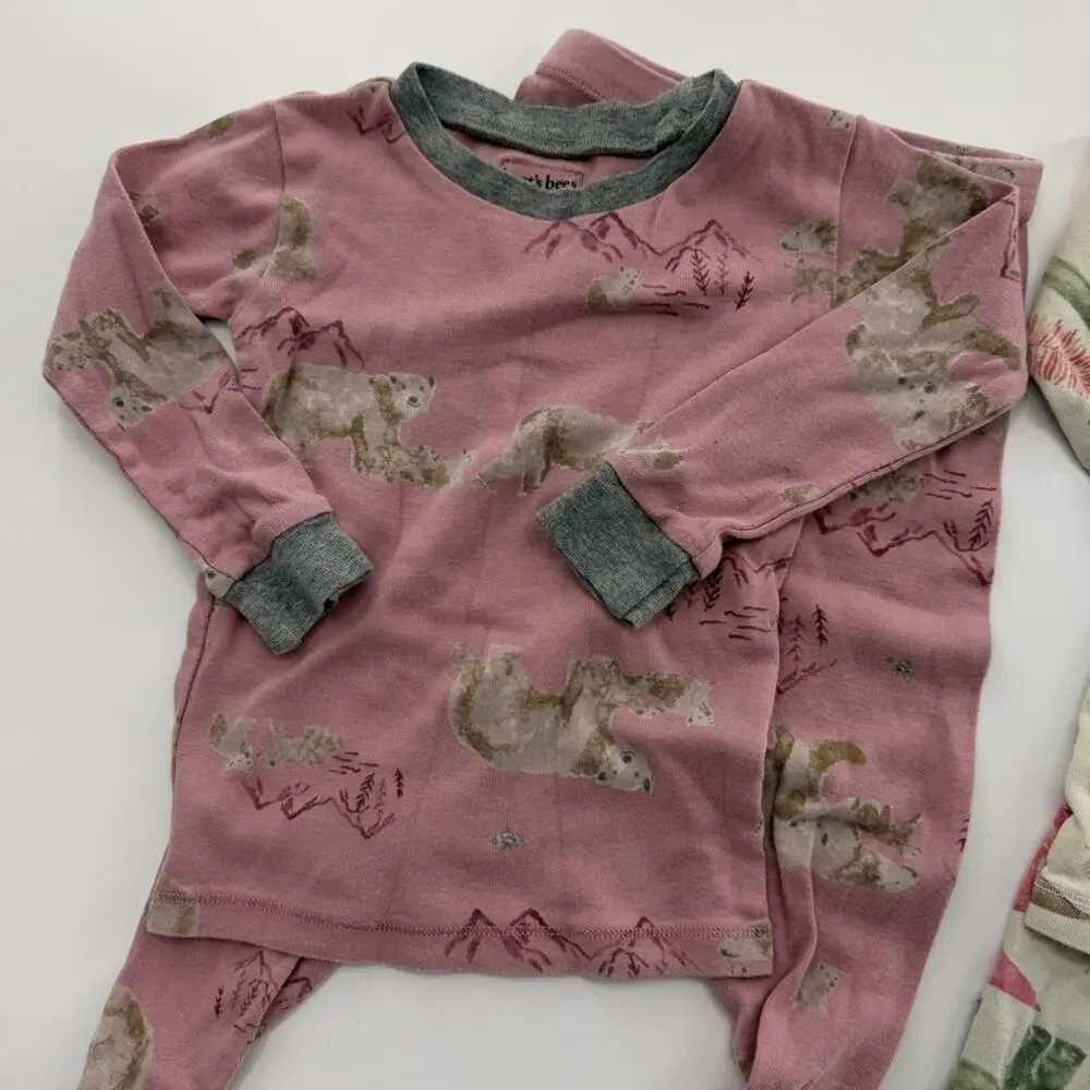 Burt’s Bees Baby Girls Toddler 2 Sets Pajamas Pink Dinosaurs Polar Bears 18M